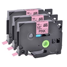 3PK Embellish Satin Ribbon Black on Pink for Brother P-Touch TZe TZ RE31 Label