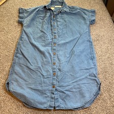 Madewell Shirt Dress Womens XS Blue Linen Cotton Short Sleeve Button Front Mini