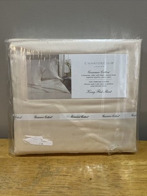 Charter Club Luxury King Cream Flat Sheet, 550 TC Gossamer Cotton Ivory