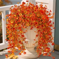Fake Mums Artificial Fall Hanging Flowers for Outdoors Decoration 2 PCS Faux ...