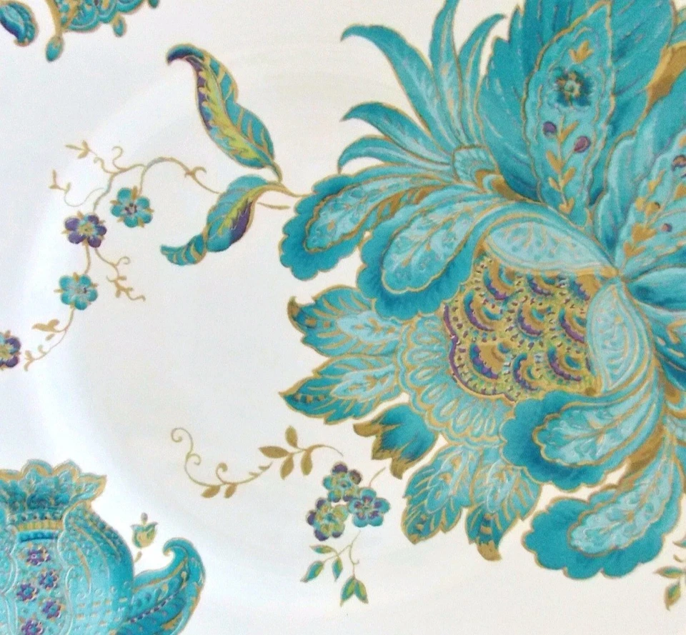 CONJUNTO DE 4 PRATOS DE SALADA AZUL-PETRÓLEO ELIZA 222 QUINTA FLORES TURQUESA 8 3/4" NÃO USADO - Imagem 3 de 4