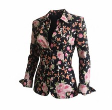 Liz Claiborne First Issue Women's Blazer Size M Hook  Eye Closure Dark Floral