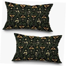 Dark Green Botanical Bumblebee Floral Pillow Covers 12x20 Set of 2, Vintage