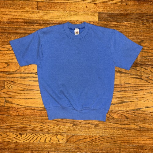 VTG Fruit Of The Loom Sweatshirt Men Sz M Blue Short Sleeve Sweater Made USA 80s