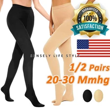 Womens Compression Pantyhose 20-30 mmHg Graduated High Waist Socks' BEIGE BLACK