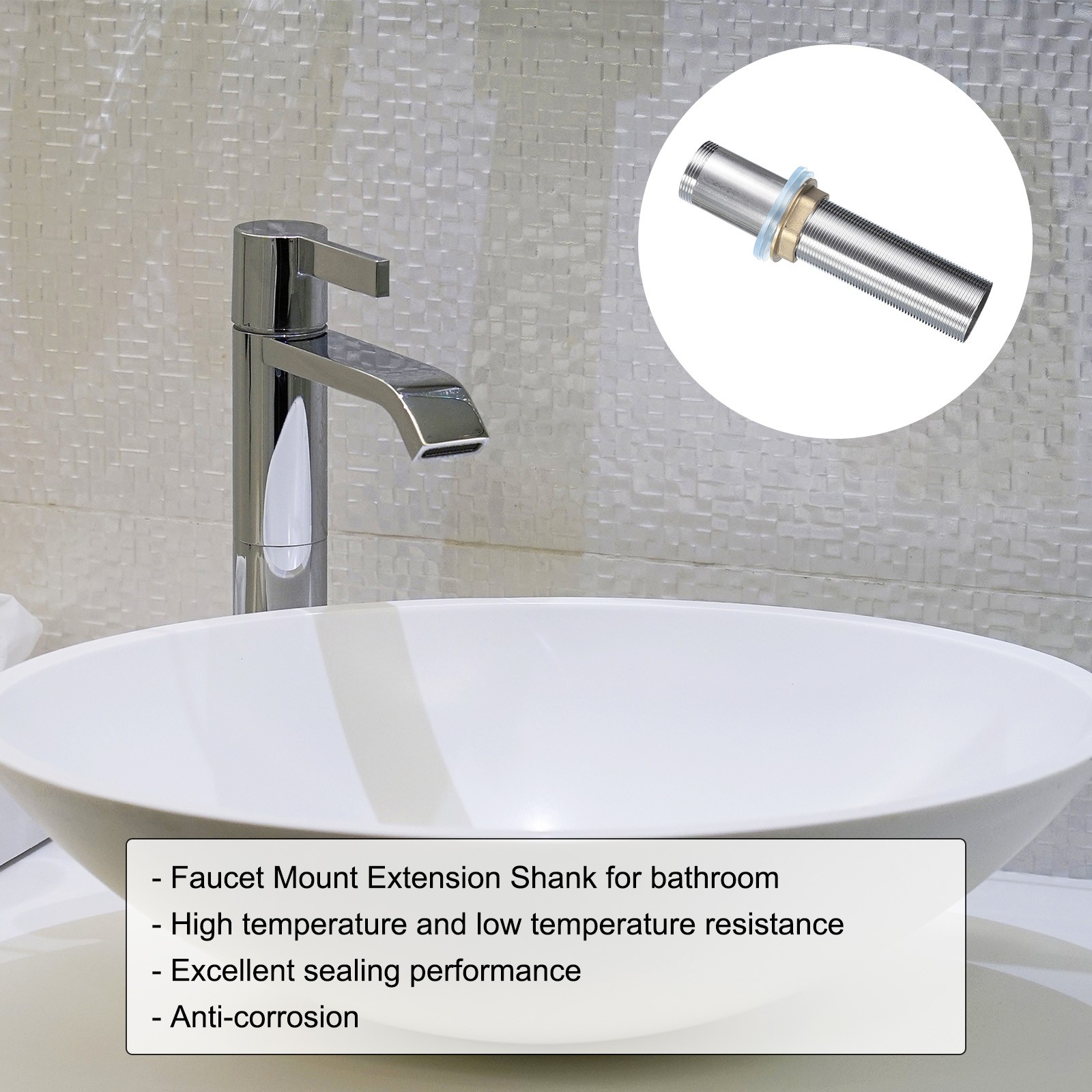 6" Faucet Mount Extension Shank Stainless Steel with Nut Gaskets