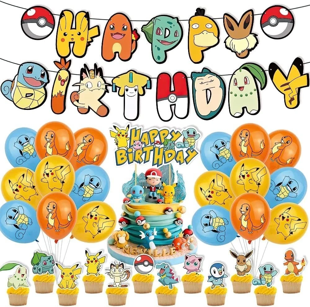 Pokemon Birthday Cake Decorations, Pokemon Theme Party Decorations Balloons Set - Picture 1 of 7