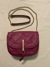 Vera Bradley Small Leather Crossbody Purse Fuchsia Berry Pink Gold Accent