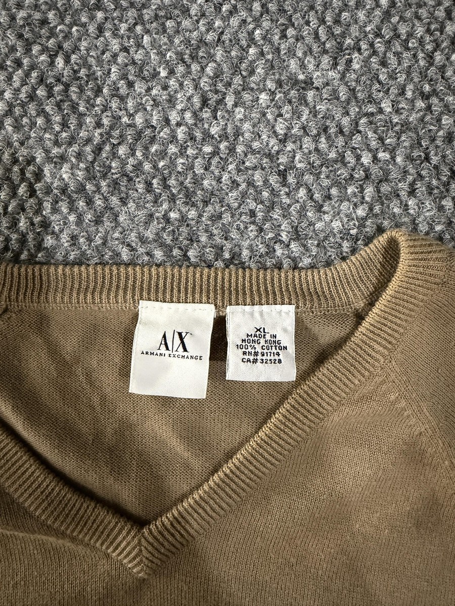 Armani Exchange Sweater Mens XL Brown V Neck Short Sleeve Cotton