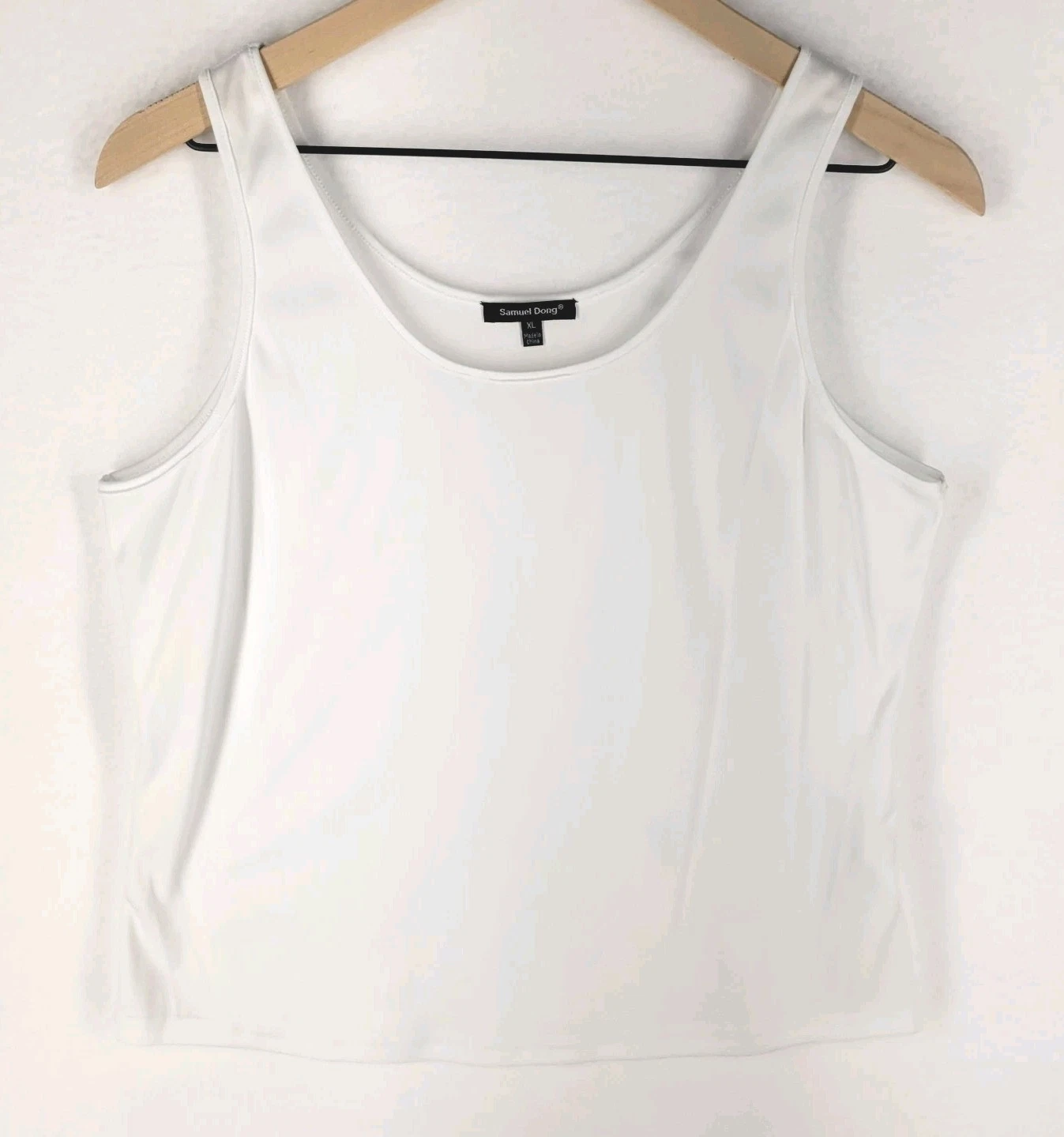 Samuel Dong White Tank Top Shell XL Sleeveless Scoop Neck Blouse Base Layer Chic