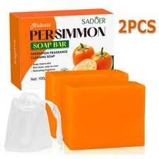 2x 100g Natural Persimmon Soap Bar for Body Odor Control, Organic Deodorant Body