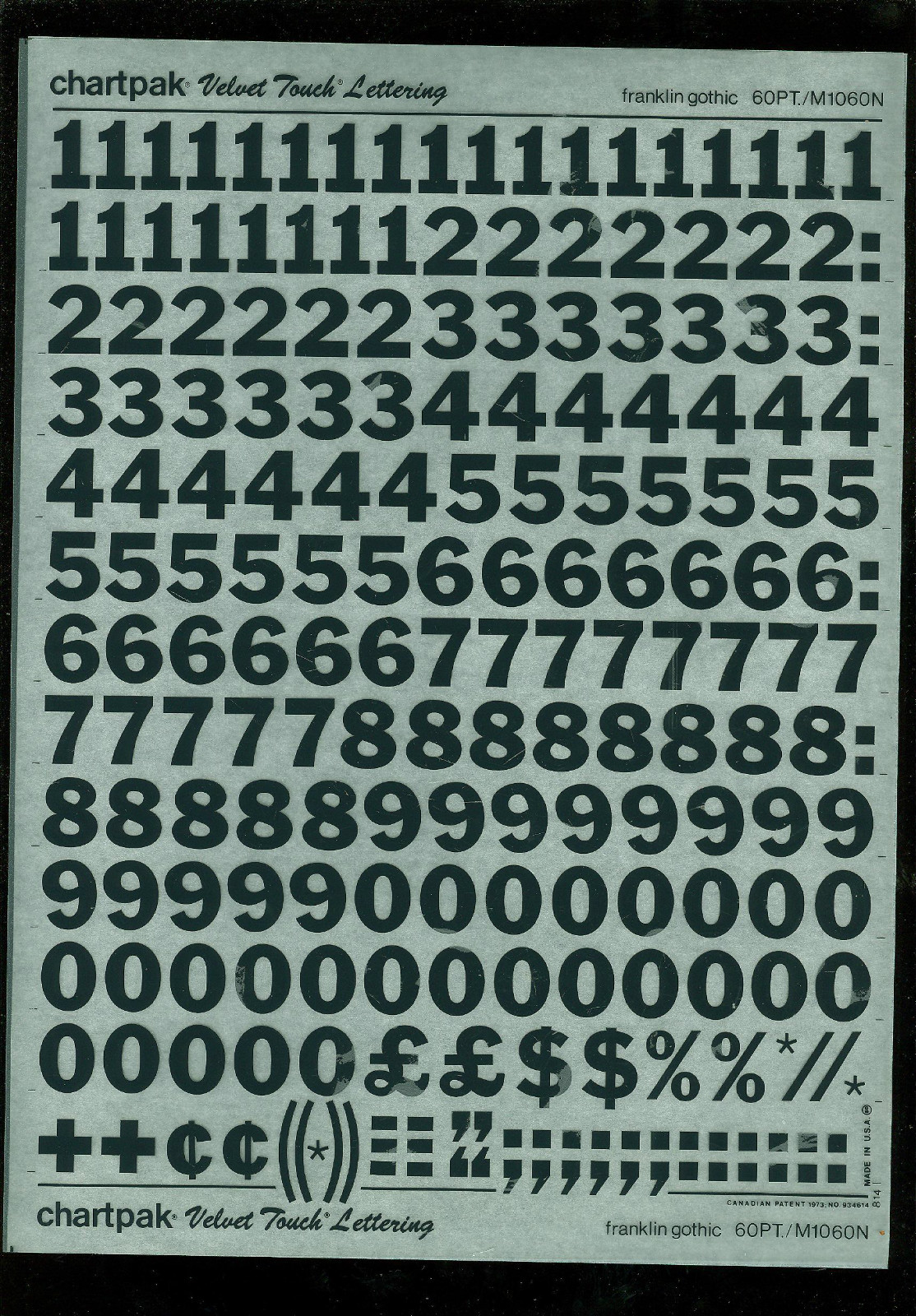 c. Chartpak Velvet Touch Lettering 1 Sheet Wide Variety Choice Use Drop