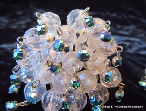 Conjunto de pendientes con racimo de cuentas de cristal vintage piedras clip mediados de siglo años 50-60 - Imagen 3 de 12