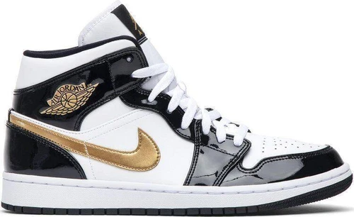 Jordan 1 Mid SE Patent Black Gold
