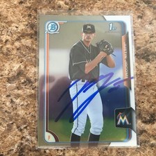 Justin Jacome Signed 2015 Bowman Draft Chrome Auto Rc Miami Marlins