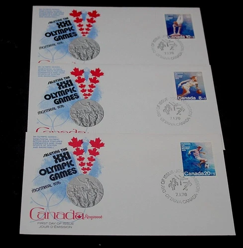 CANADA 1976 OLYMPICS SET OF 3 ISSUES  ON 3 KINGSWOOD FIRST DAY COVERS