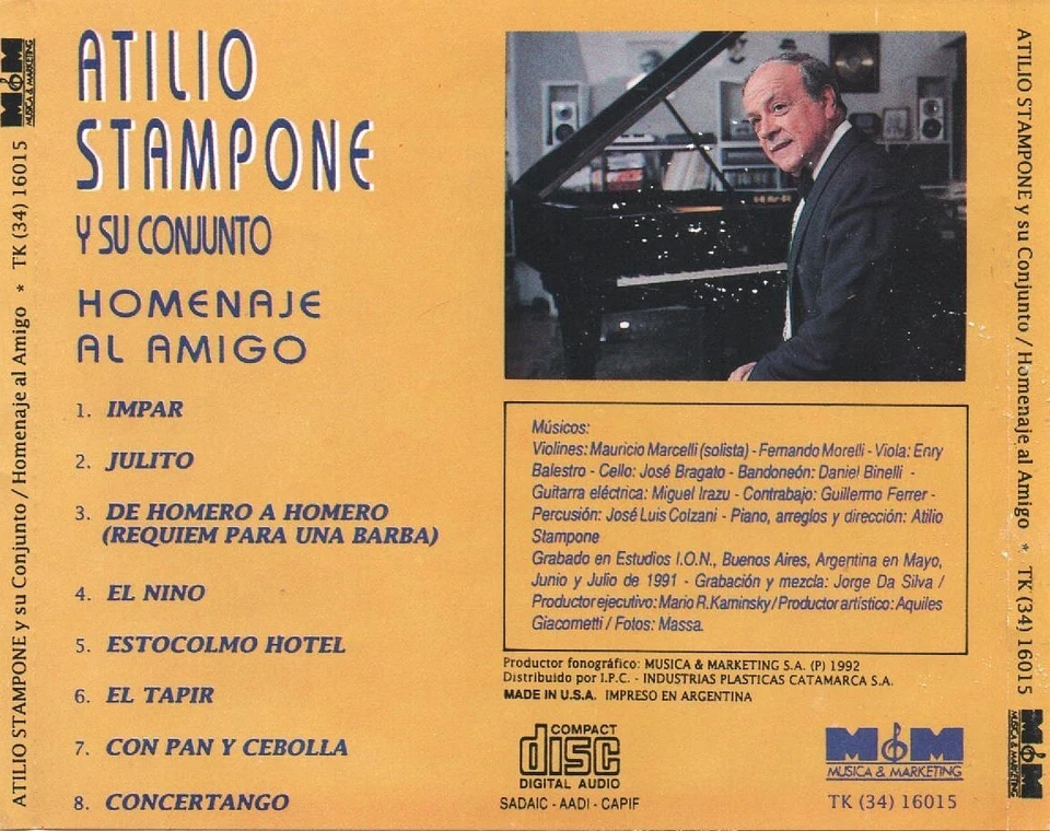 Atilio Stampone  Homenaje Al Amigo (CD 1992) Argentinian Release - Image 2 of 2