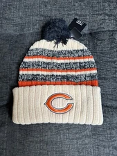 Chicago Bears Hat Adult Cream Tavern Cuff Knit Pom Beanie ‘47 Brand NFL Cap New