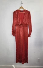 HOUSE OF HARLOW 1960 X REVOLVE Vera Jumpsuit Small Red Dot Long Sleeve Deep Neck