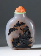 S013 Antique Estate Chinese well-carved agate bottle 19th/20th Century