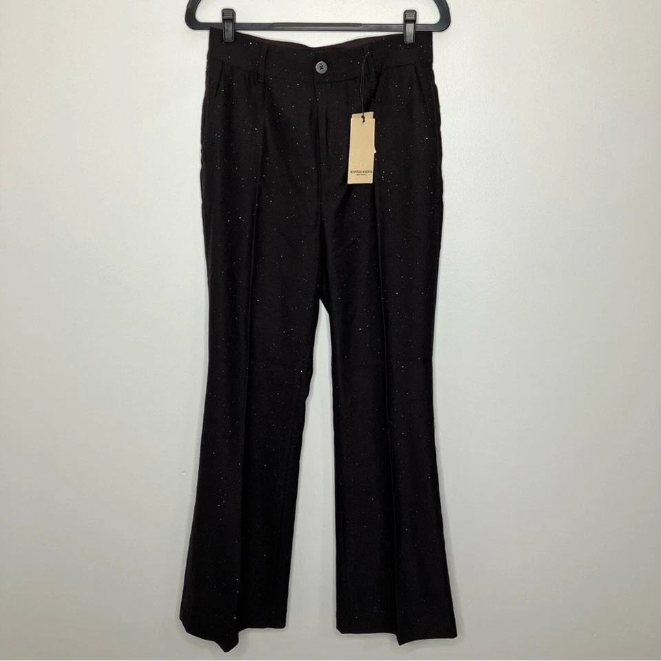 NUEVO CON ETIQUETAS SCOTCH & SODA Pantalón Alto Acampanado Lentejuelas Negro 29