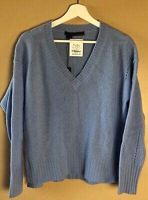 360 100% Cashmere Bluebell Sweater V-Neck Light Blue Medium M | eBay