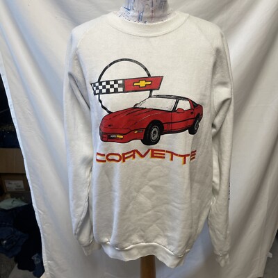 Vintage rot weiß 90er Fruit the Loom Corvette Rundhalsausschnitt Pullover Made in USA 