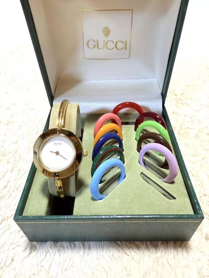 Montre femme GUCCI lunette changeante quartz 10 couleurs 11/12,2 or pile morte #3