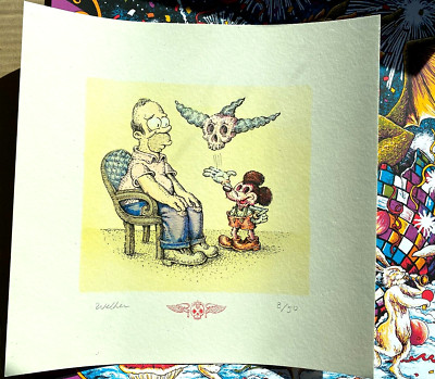 David Welker Vanquish Your Foes Art Print Signed #/50 Homer Simpson Mickey Mouse