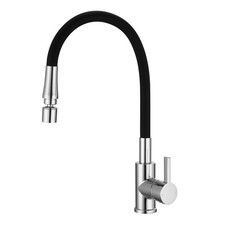 Flexible Kitchen Sink Mixer Tap Single Lever Black and Chrome Kitchen Tap with