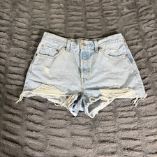 Levis 501 Original High Rise Distressed Denim Shorts Light Wash Blue W29 AR174