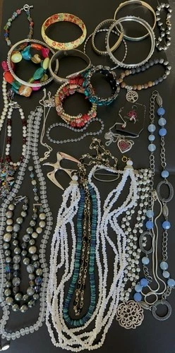 Large Costume Jewelry Lot Necklaces Bracelets Resell Craft Vintage Mod Wearable!