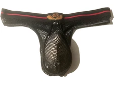 New MALE POWER Men Black Fishnet Mesh Thong String Underwear sz L/XL See Thru