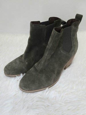 Toms Everly womens olive green suede chelsea ankle booties block heel size 7.5