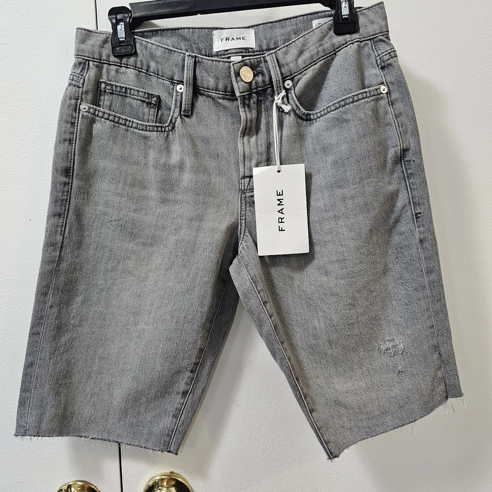 $188 FRAME L'Homme Cut-Off Denim Jean Shorts in Tornado Gray Mens Size 29