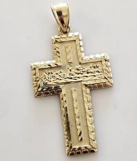 Ciondolo Croce Gesù Ultima Cena Oro Giallo 10K Tenuta ORO Fine 4 54 grammi
