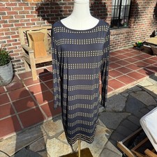 Michael Michael Kors Navy Gold Diamond Chain Hem Sheath Dress XL