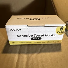 Docrok Black Hooks For Walls Heavy Duty Adhesive Waterproof & Rustproof 6 Pack