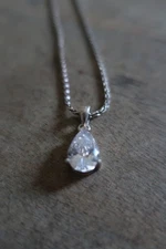Sterling Silver Pendant Large Teardrop Cubic Zirconia 925