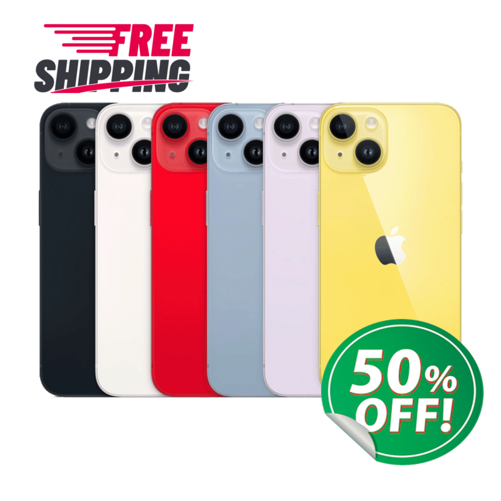 Apple iPhone 14 - Unlocked, 128GB/256GB/512GB - Yellow/Midnight