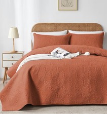 Rust Full Queen Quilt Set 90x96 w/ 2 Shams Lightweight Embossed Coverlet