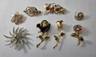 Vintage Brooch Lot Rhinestone Floral Gold Tone Mixed Costume Jewelry