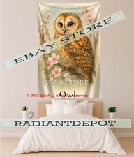 Owl Blossom Portrait Tapestry Nursery Hanging cottage art 59X82 in