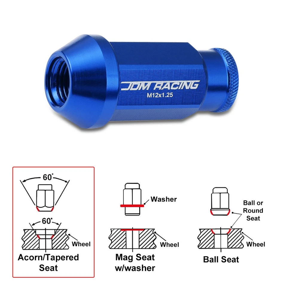 M12X1.25 Azul JDM Gama Abierta Bellota Hexagonal Llanta Tuercas + Extensión 25mmx50mm 20 Piezas Foto 4 de 4