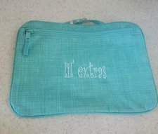 Thirty-One Small Storage Zippered Pouch 'Lil Extras' Embroidered Teal Toiletries