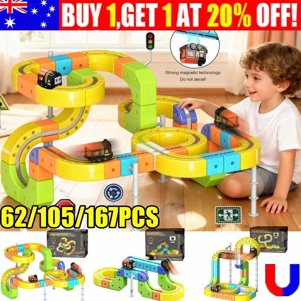 167PCS Rail & Electric Car Set Magnetic Track Race Car Train Kids Toy Xmas Gift