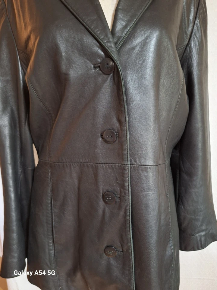 Blazer Juliet Michelle Negro Piel de Cordero Genuino Cuero Pequeño L 4 Botones "Leer" Foto 3 de 4