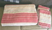 RARE Vtg. 2006 "POTTERY BARN" Red Striped Quilt/2 Stndrd Shams QUEEN/FULL 88"x93