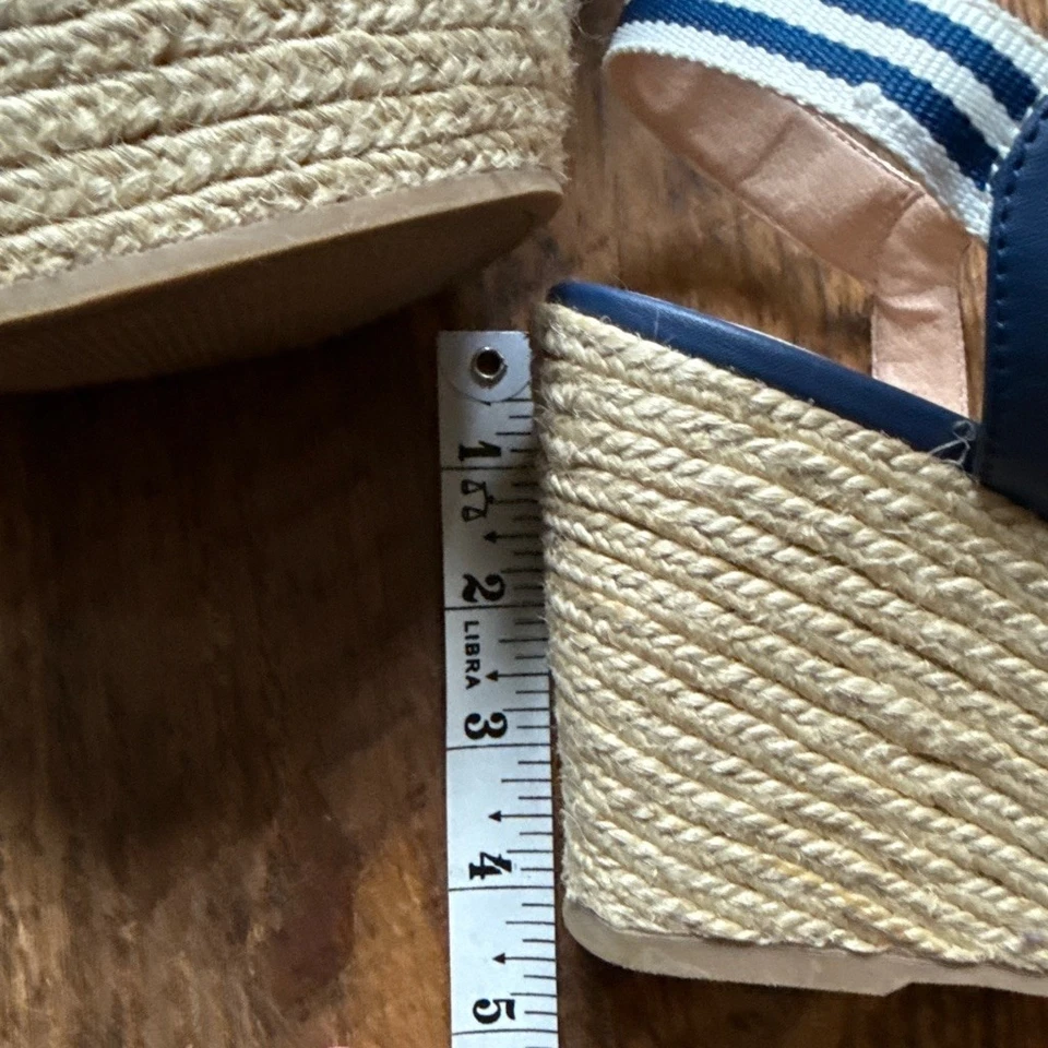 Sandalias de cuña para mujer Nine West azul marino blanco alpargata a rayas talla 8 Foto 3 de 4