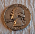 1959 Quarter Denver 90% Silver Circulated But Decent Condition